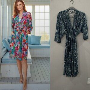 Peruvian Connection Robe Knee-Length in Pima Cotton Green Floral